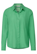 Striped Shirt Collar Blouse - Fresh Spring Green