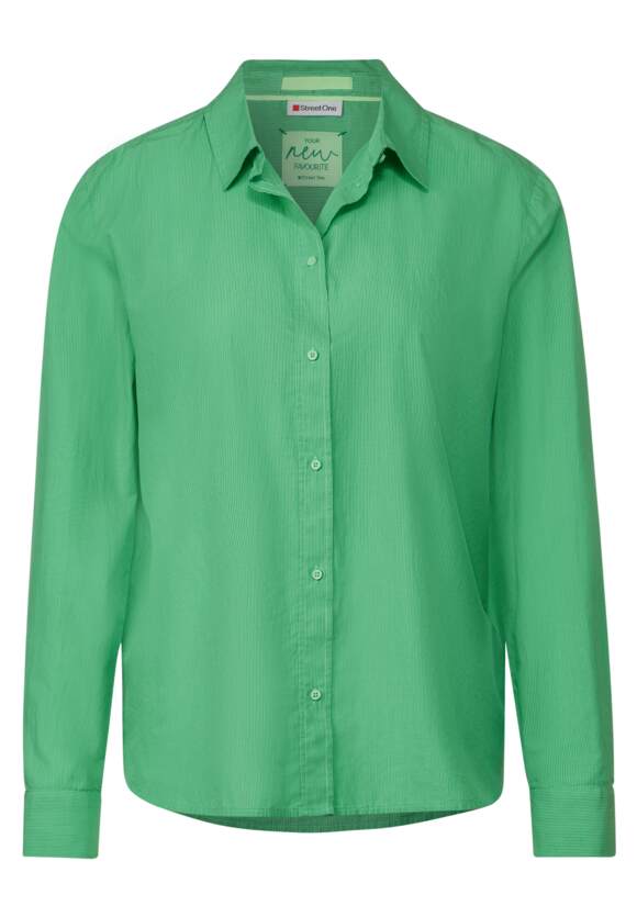 Striped Shirt Collar Blouse - Fresh Spring Green