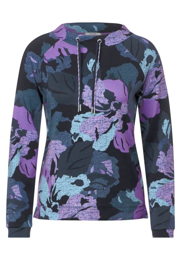 Big Flower Funnelneck Top - Universal Blue