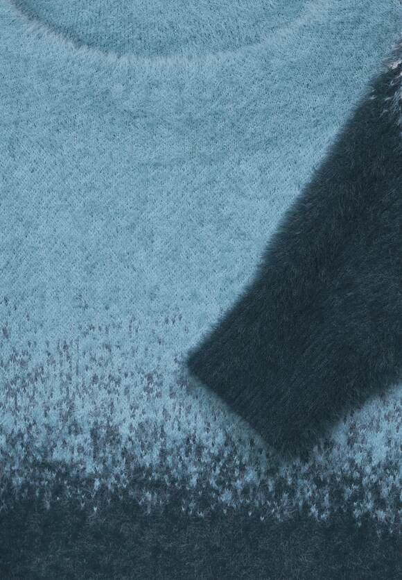 Striped Feather Yarn Turtle Neck - Petrol Blue