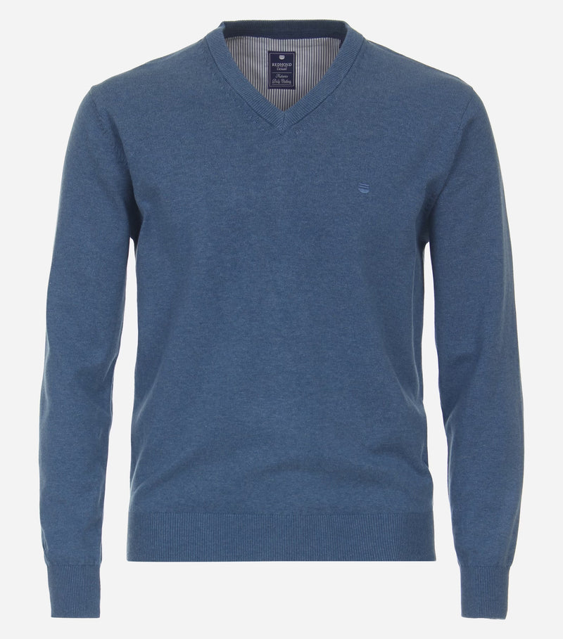 Plain V Neck Jumper - Blue 121