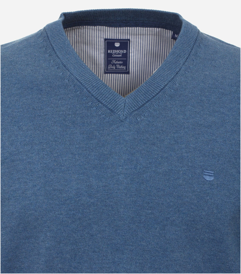 Plain V Neck Jumper - Blue 121