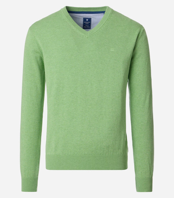 Plain V Neck Jumper - Green