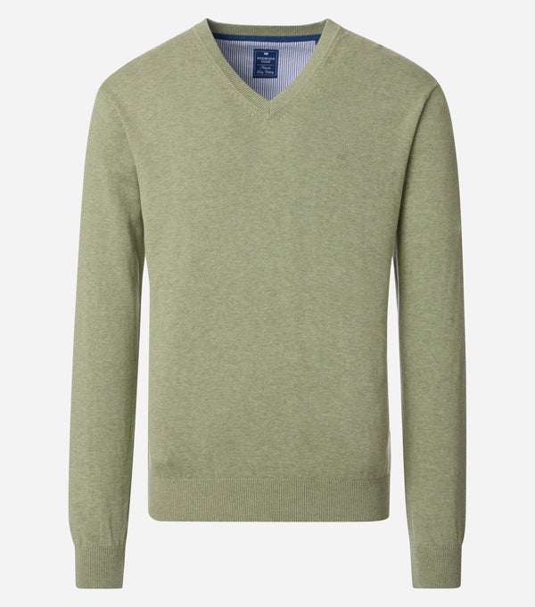 Plain V Neck Jumper - Green