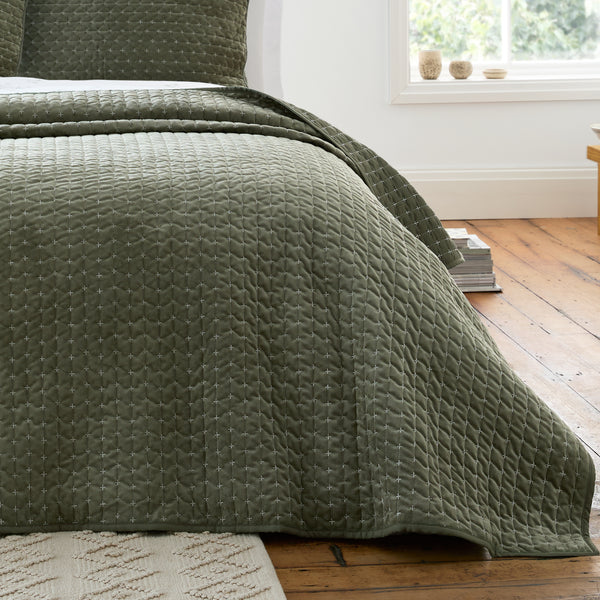 Attica Velvet Bedspread 240 x 260 - Olive Green