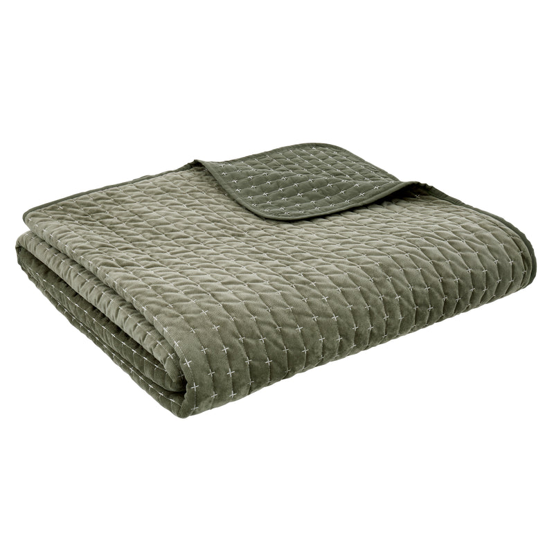 Attica Velvet Bedspread 240 x 260 - Olive Green