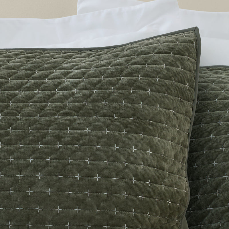 Attica Velvet Pillow Sham Pair - Olive Green