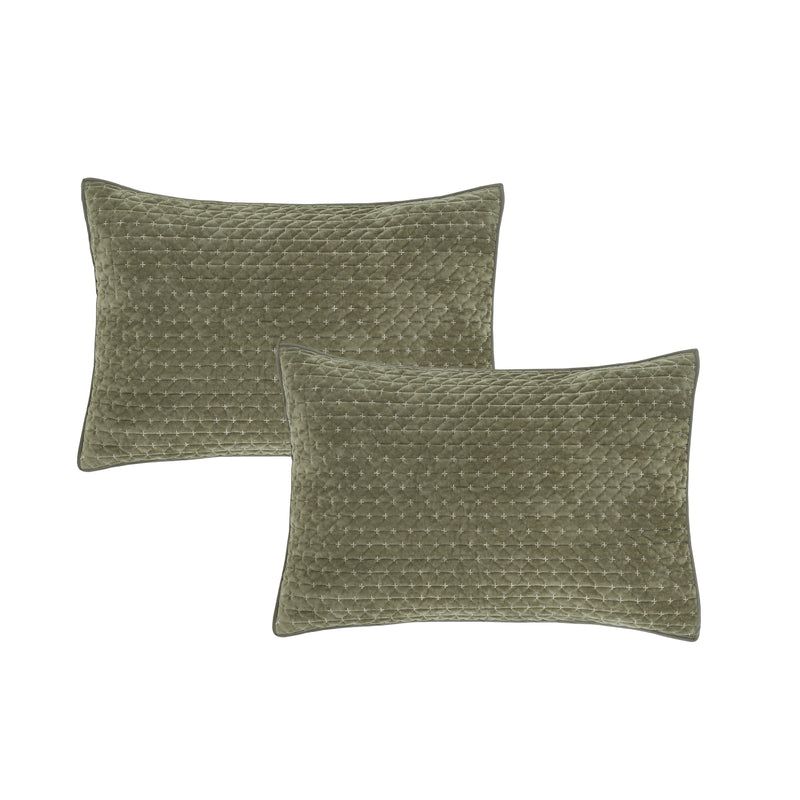 Attica Velvet Pillow Sham Pair - Olive Green