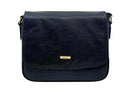 Triple Zip Top Shoulder Handbag - Navy