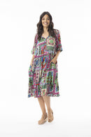 Sao Bento Dress Midi Bell Sleeves - Green & Pink