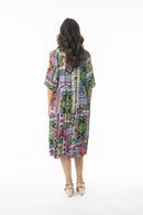 Sao Bento Dress Midi Bell Sleeves - Green & Pink