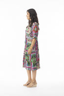 Sao Bento Dress Midi Bell Sleeves - Green & Pink