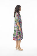 Sao Bento Dress Midi Bell Sleeves - Green & Pink