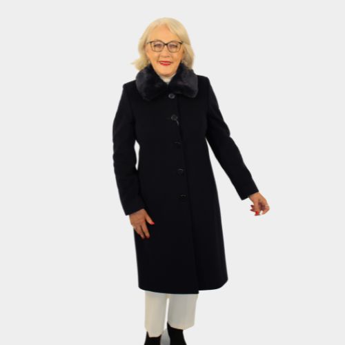 Fur Detail Coat - Navy