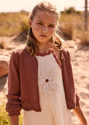 Knit Cardigan With Ribbon Tie - Clay