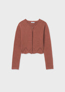 Knit Cardigan With Ribbon Tie - Clay