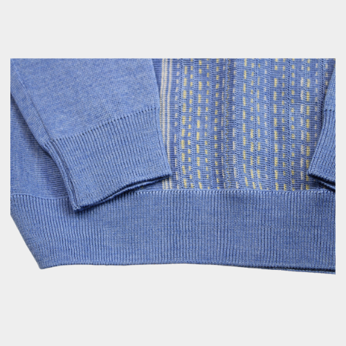 Pattern V Neck Jumper - Sapphire
