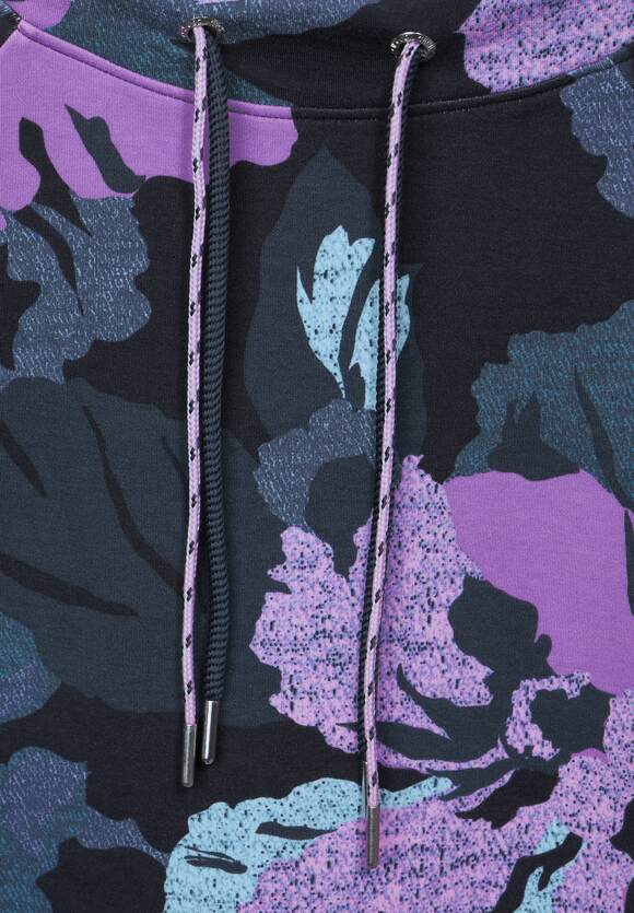 Big Flower Funnelneck Top - Universal Blue