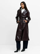 Athene Criunkle Pu Trench Coat - Dark Cherry Liqueur