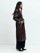 Athene Criunkle Pu Trench Coat - Dark Cherry Liqueur