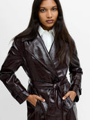 Athene Criunkle Pu Trench Coat - Dark Cherry Liqueur