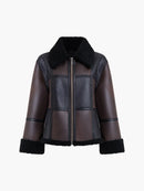 Camry Suede Faux Shearling Jacket - Brown
