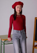 Long Sleeve Ribbed Shirt - Red