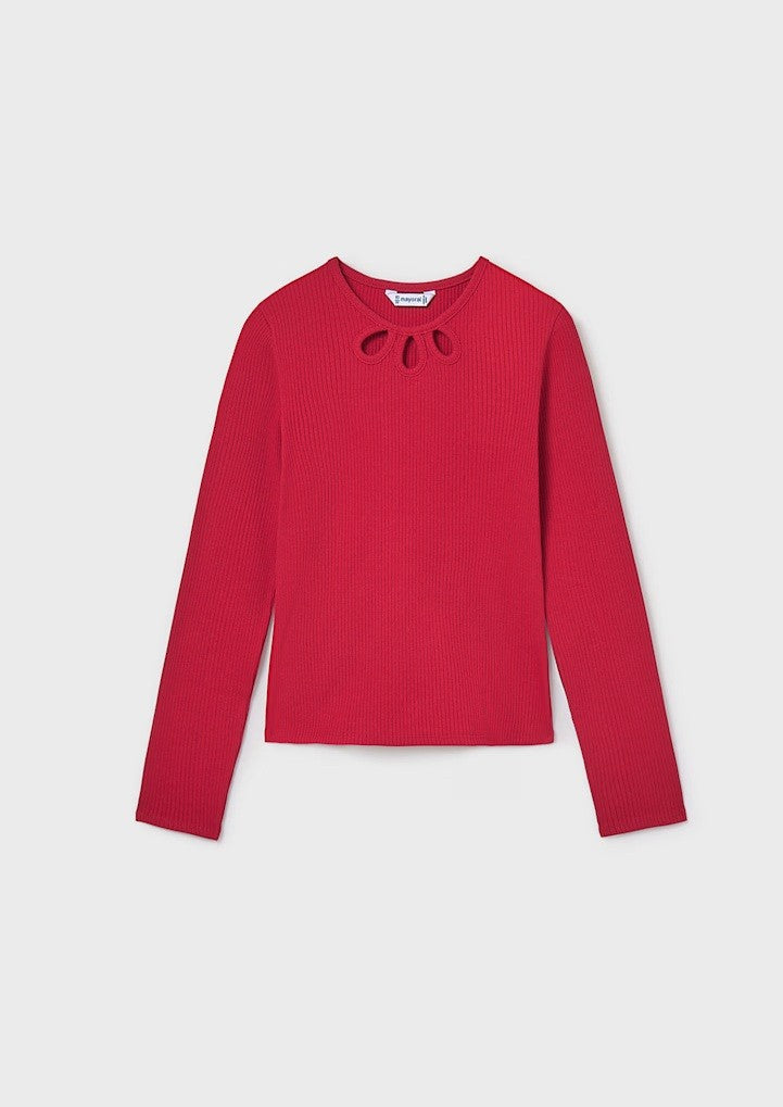 Long Sleeve Ribbed Shirt - Red