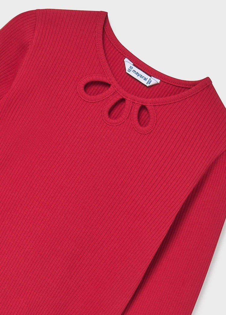 Long Sleeve Ribbed Shirt - Red