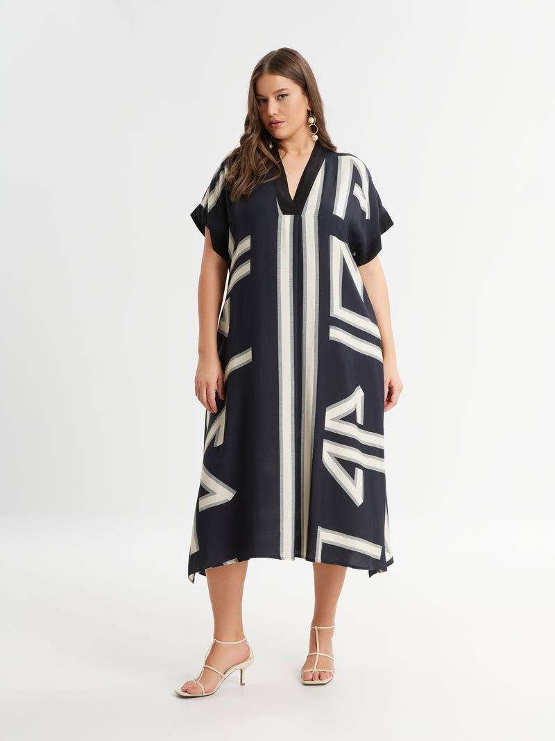 BLACK AND BEIGE STRIPE DRESS - Black/beige