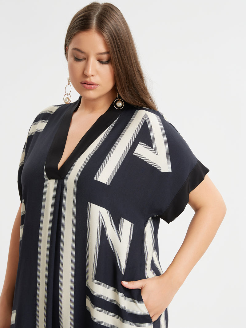 BLACK AND BEIGE STRIPE DRESS - Black/beige