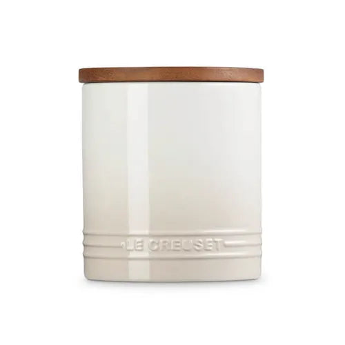 Large Stoneware Storage Jar With Wooden Lid 1.1L - Meringue