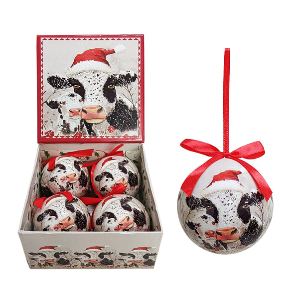 Set of 4 Baubles Gift Boxed - Christmas Cow & Calf