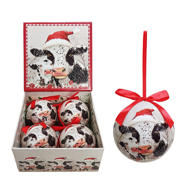 Set of 4 Baubles Gift Boxed - Christmas Cow & Calf