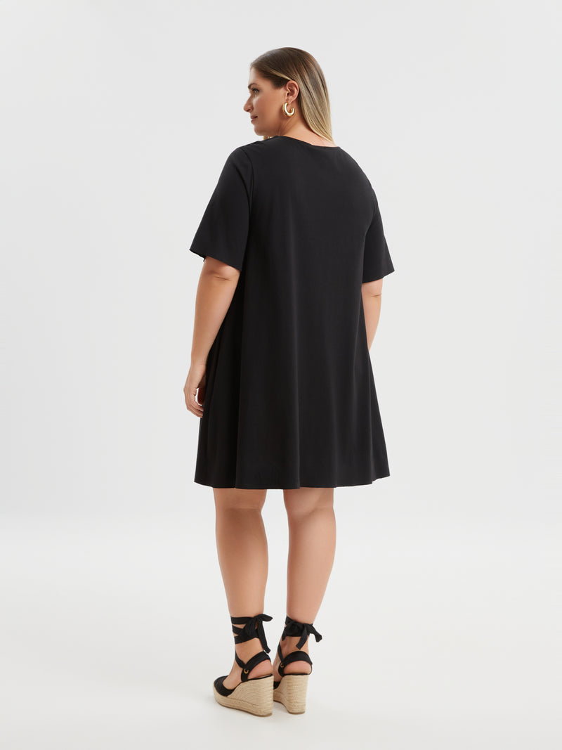 Plain short sleeve pocket tunic - Black