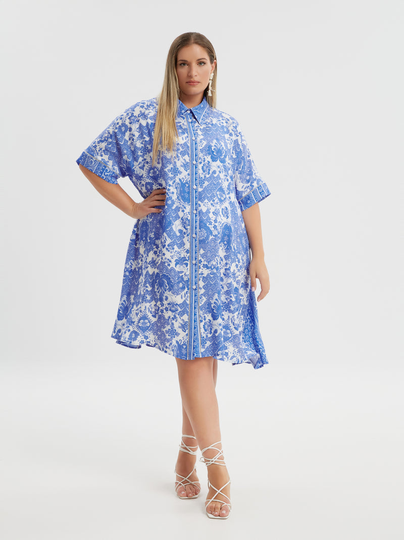 DRESS/TUNIC BLUE PRINT - Blue/white