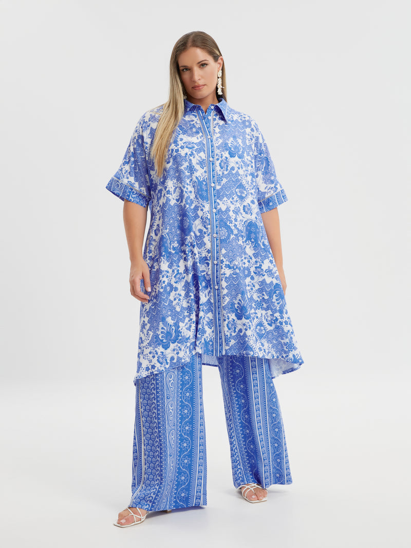 DRESS/TUNIC BLUE PRINT - Blue/white