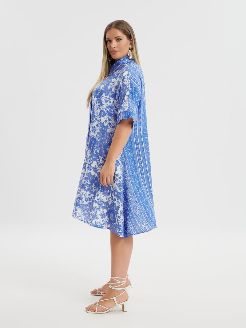 DRESS/TUNIC BLUE PRINT - Blue/white