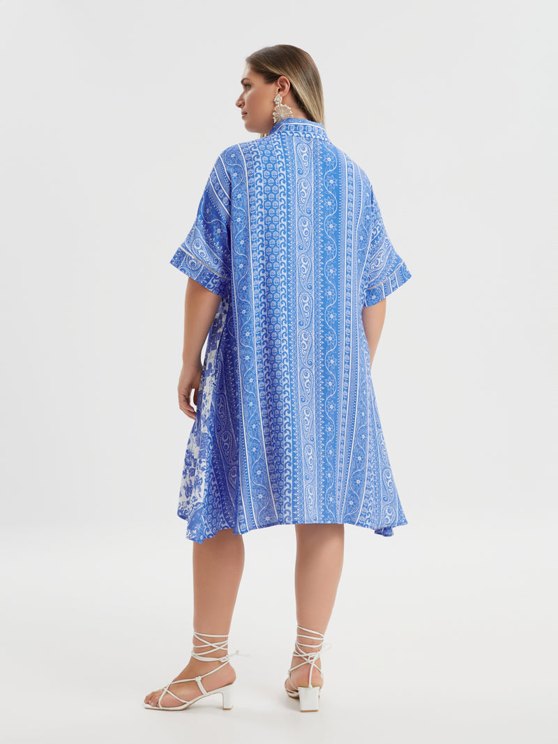 DRESS/TUNIC BLUE PRINT - Blue/white