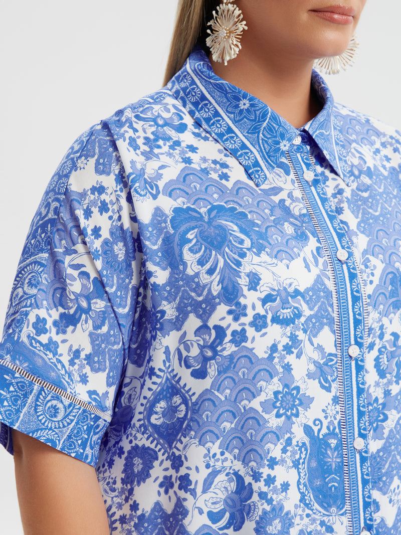 DRESS/TUNIC BLUE PRINT - Blue/white