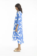 ESCAPE LINEN DRESS - Blue/white