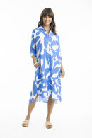 ESCAPE LINEN DRESS - Blue/white