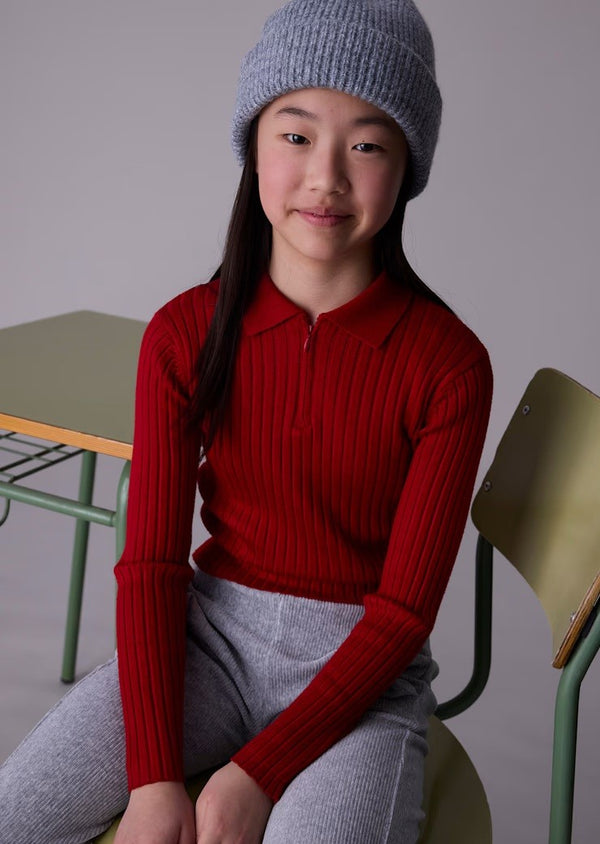 Long Sleeve Knit Polo - Red