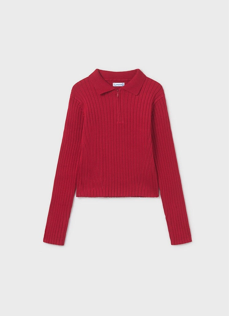 Long Sleeve Knit Polo - Red