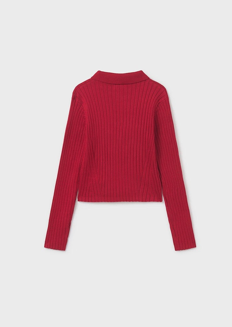 Long Sleeve Knit Polo - Red