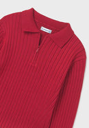 Long Sleeve Knit Polo - Red