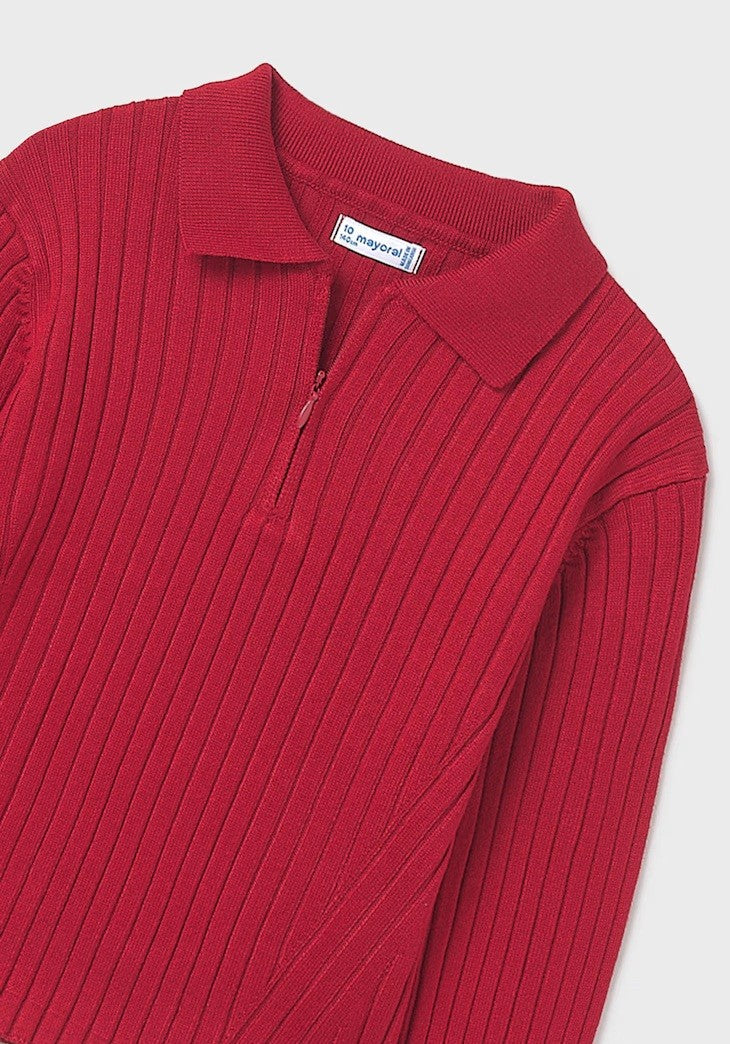 Long Sleeve Knit Polo - Red