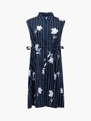 Cambria Sleeveless Drawstring Dress - Navy/linen White