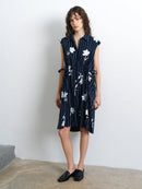 Cambria Sleeveless Drawstring Dress - Navy/linen White