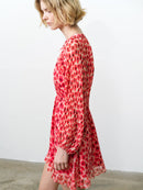 Poppy Emina Pleated Sleeve Dress - Red Multi